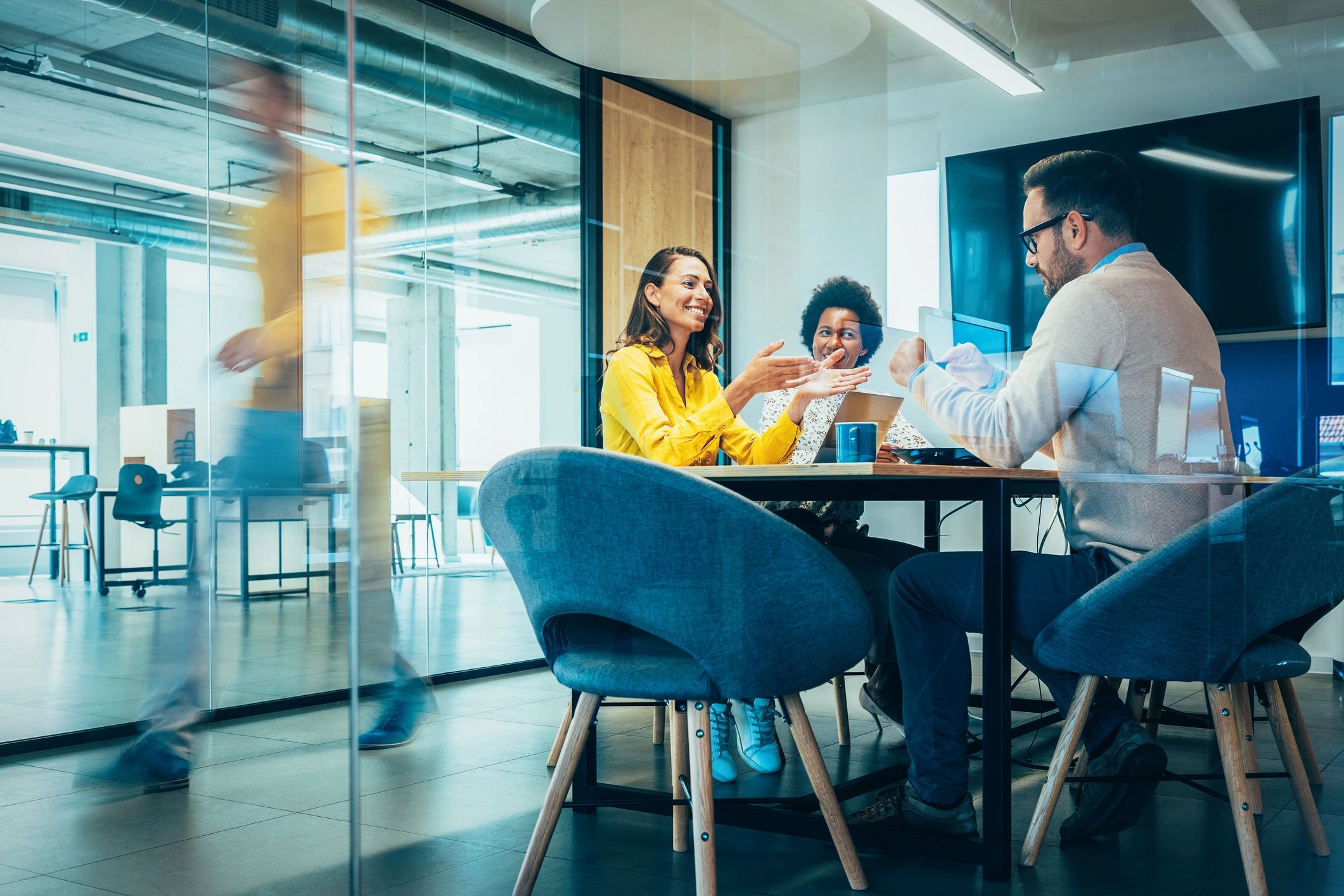 Team reviewing applications in a modern office