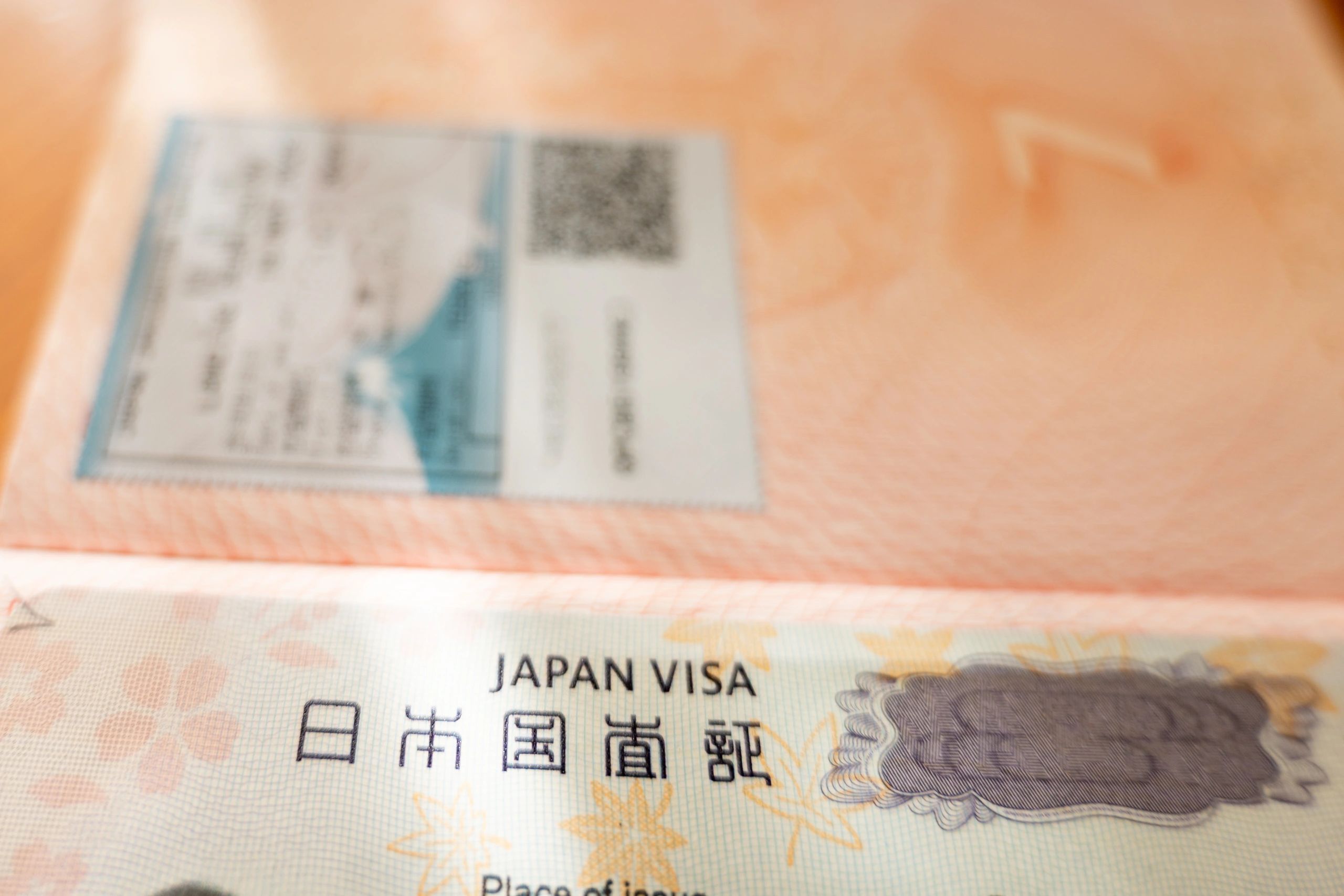 Close-up of a visa document